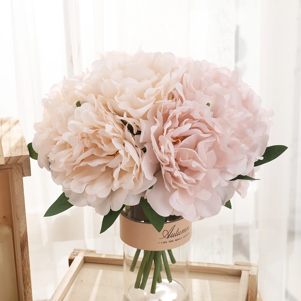 5pcs Big White Silk Peony Bouquet Artificial Flowers Decoration Wedding Home Table Large Fake Flowers Valentines Day Supplies