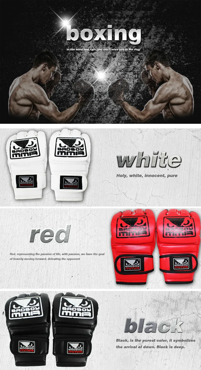 Half Finger Boxing Gloves PU Leather Fighting Kick Boxing Gloves Training Workout Gloves Men