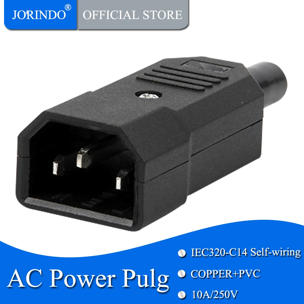 JORINDO IEC C13 Rewirable Horizontal Connector IEC 320 C13 detachable Electrical power cable plugs Dismantling AC Power Cord