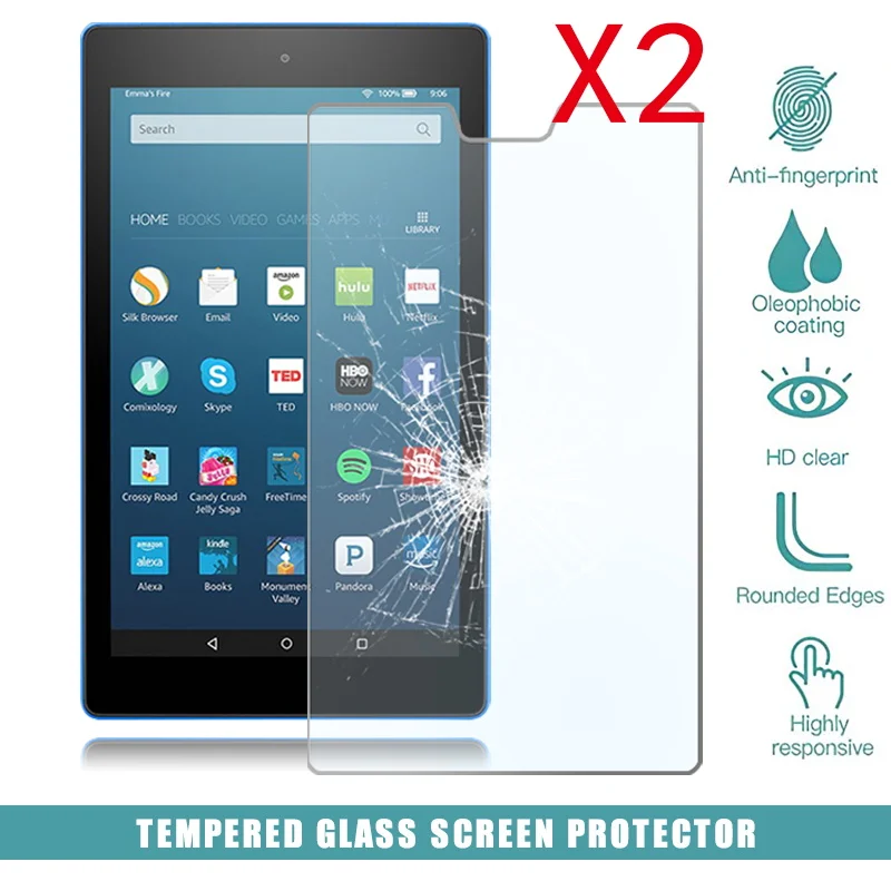 2Pcs Tablet Tempered Glass Screen Protector Cover for Amazon Fire HD 8 (2016) Alexa Anti-Scratch Explosion-Proof Tempered Film