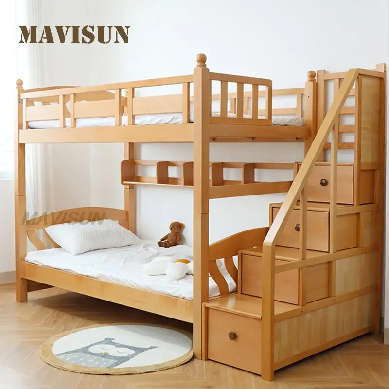 Storage German Beech Wood Bunk Bed Child Furniture Japanese Style Ladder Bed Environmental Protection Strong Combination