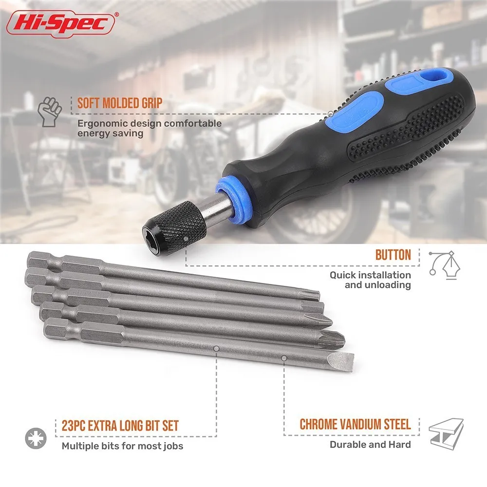 Hi-Spec 110mm Screwdriver Bit Set Quick Release Long Screwdriver Bit Magnetic Bit Holder Screwdriver Bit Adapter in Tool Bag