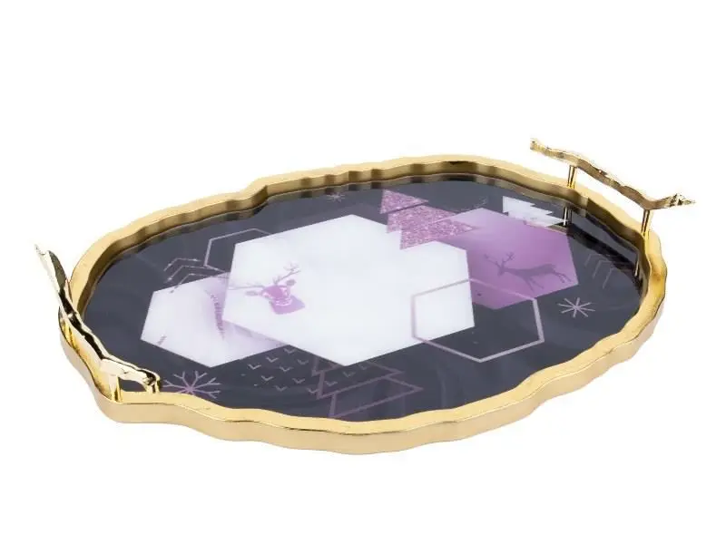 

DOLBOVI Zücev 36x48 cm Purple/Gold Patterned Wood Polyester tray TRAY122-A tray поднос plateau de service