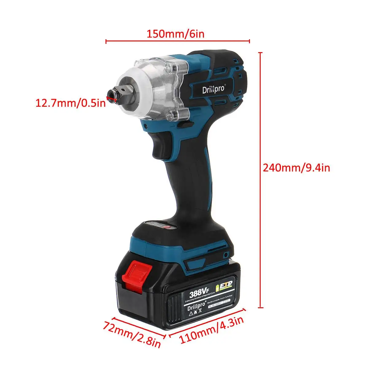 Drillpro 388vf Brushless Cordless Electric Impact Wrench 1/2 inch Power Tool For Home 15000Amh Li Battery For Makita 18V Battery