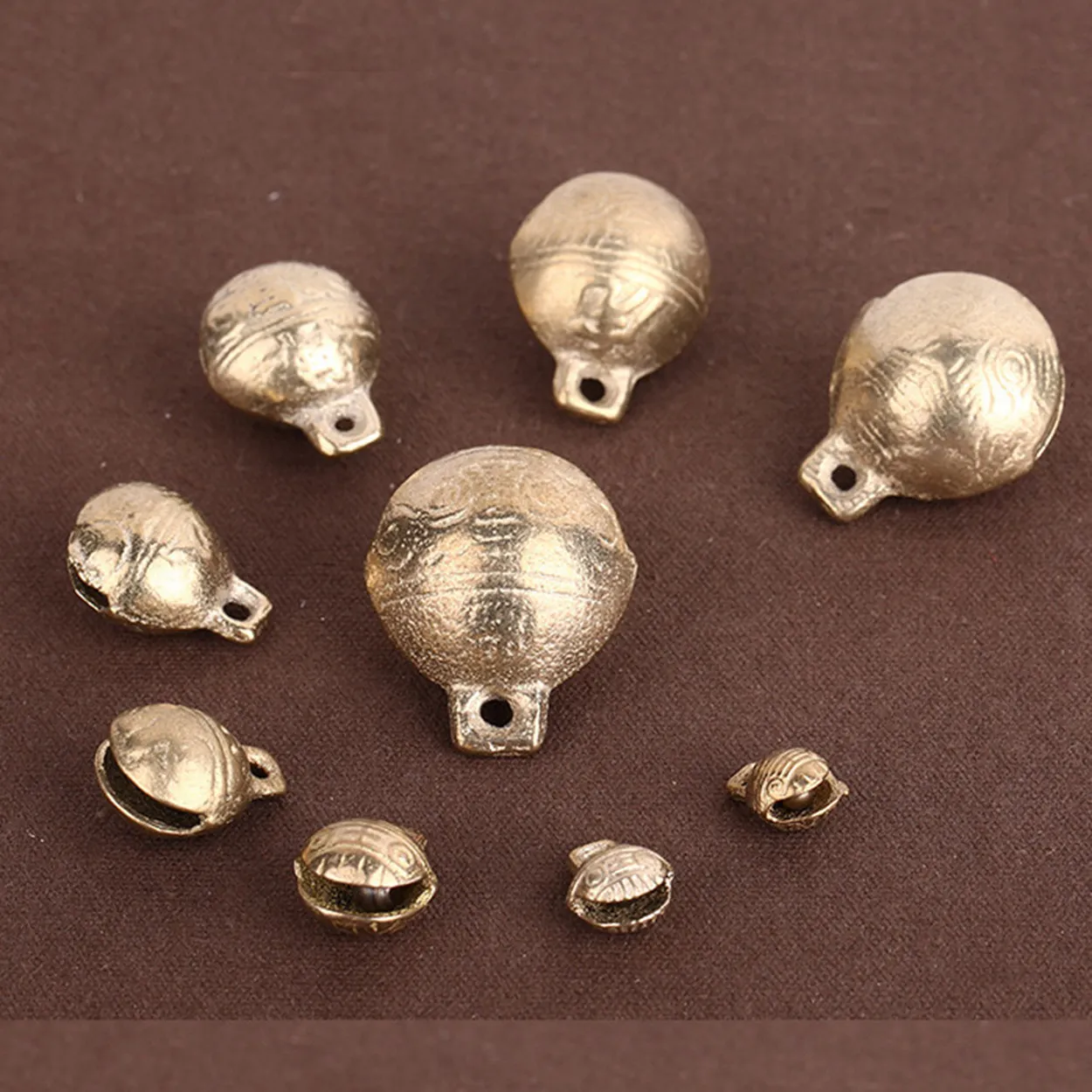 9~28mm Bronze Tibetan Brass Bells Beads Craft Charms Metal Ethnic With Loop