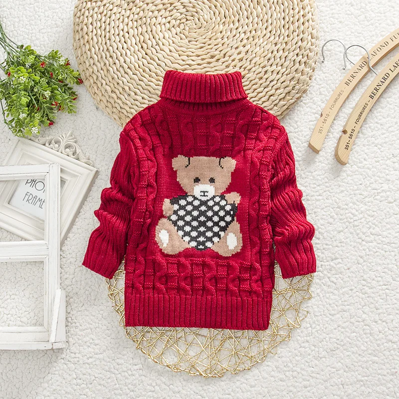 Baby Girl Boy New Sweaters Autumn Winter Children Cartoon Jumper Knitted Pullover Turtleneck Warm Outerwear Kid Casual Clothing