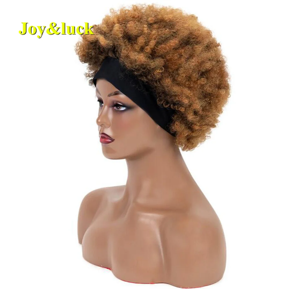 Synthetic Headband Wig Afro Kinky Curly Brown Wigs For Women Black Turban Link Natural Short Curly Hair