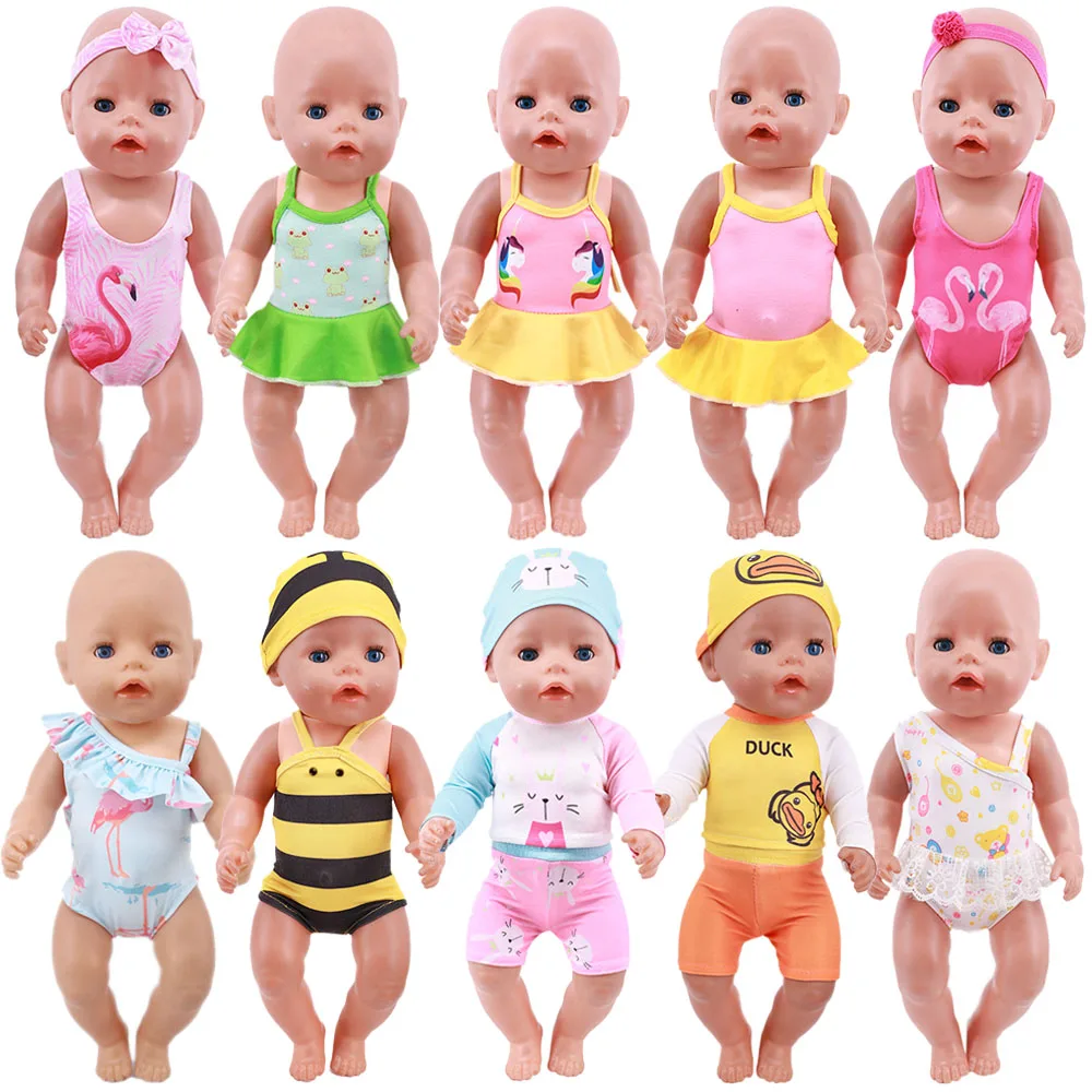 43cm New Born Baby Doll Clothes Flamingo Unicorn Frog Swimsuits Dress Fit 18 Inch American&43Cm Baby New Born Doll Girl`s Toy