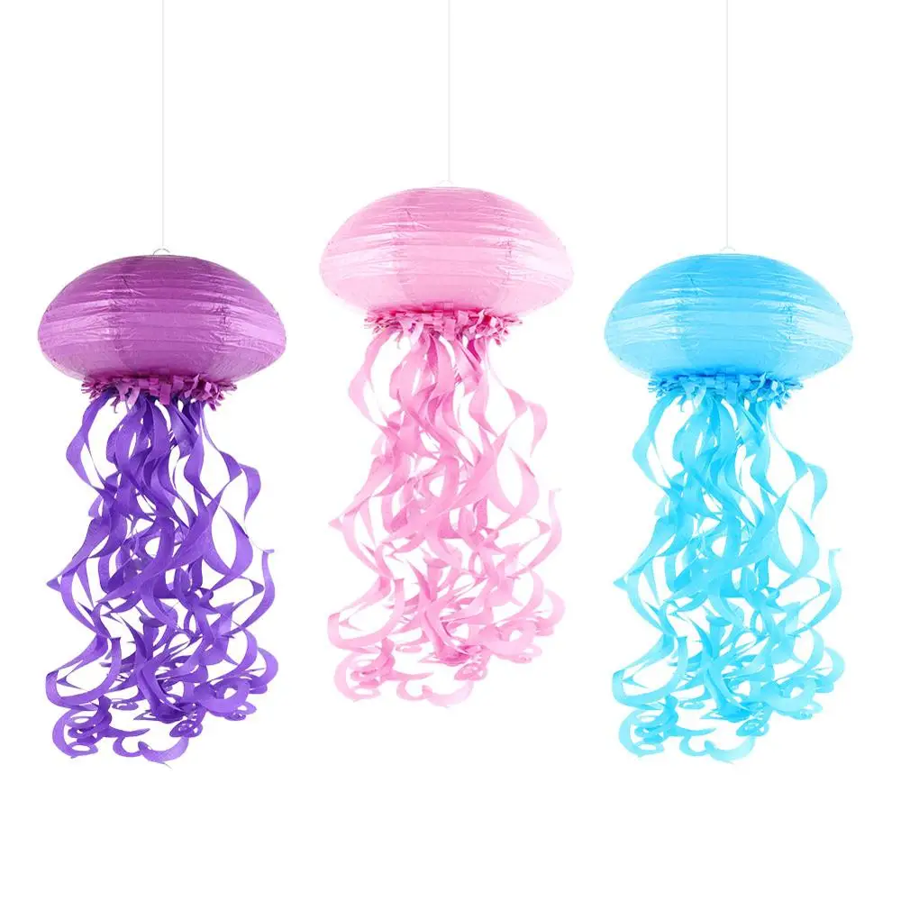 Wamzolio 10-Pack Hanging Jellyfish Lanterns – Iridescent LED Lights For Mermaid, Ocean, & Under-the-Sea Parties – 3 Light Modes