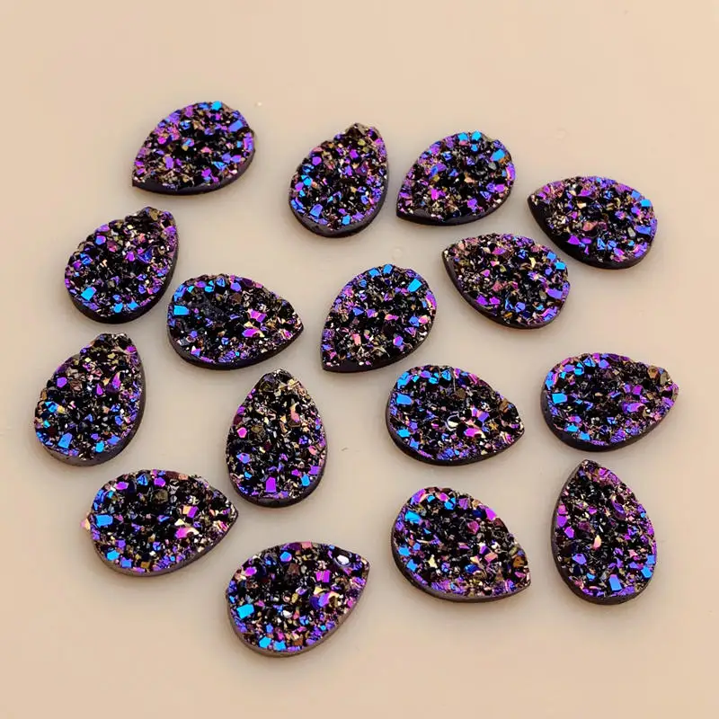 DIY 50PCS 9*13mm Mineral Surface Resin Rhinestone Flatback Glitters AB Cabochon Stone DIY Wedding Decoration Crafts -A573