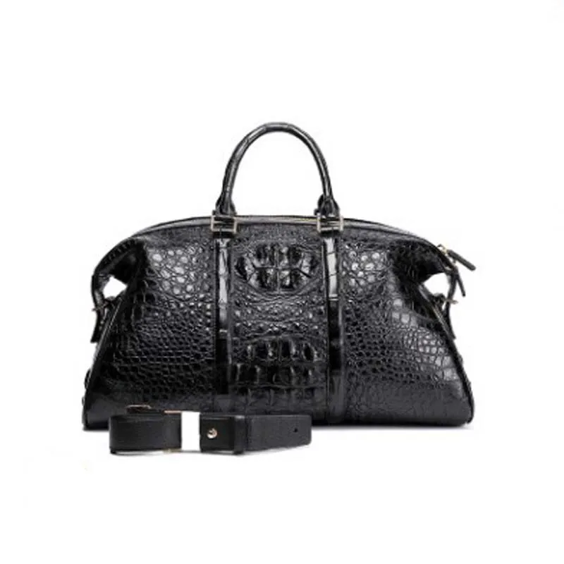 ourui  crocodile  belly leather   men bag  Travel bag  black  Genuine leather  handbag  package  male men handbag big bag