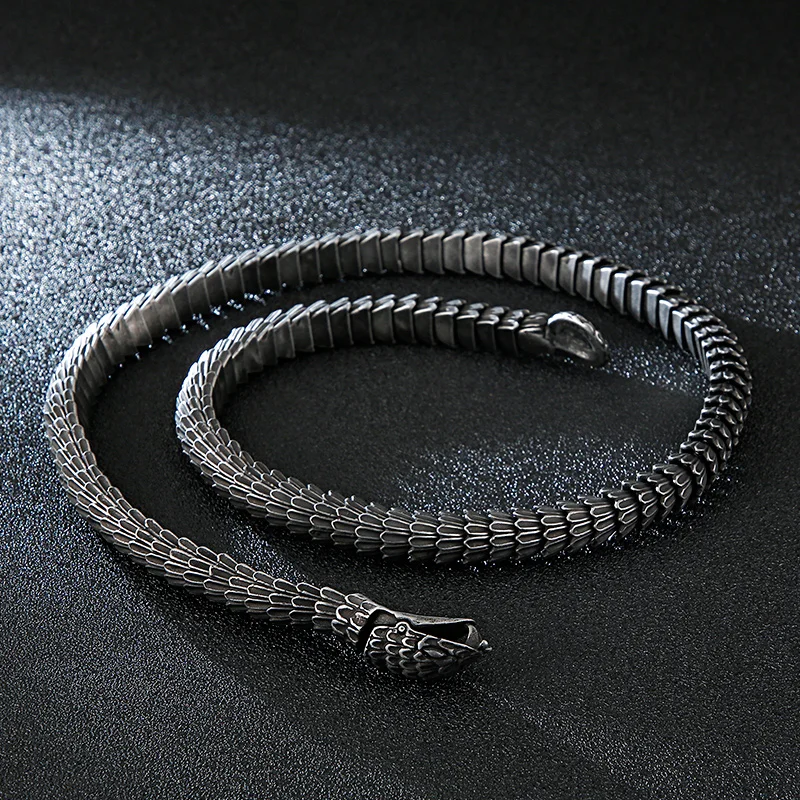 KALEN Punk Oxidation Black Stainless Steel Necklaces For Men Animal Snake Choker Men 60cm Long Männer Halskette Jewelry