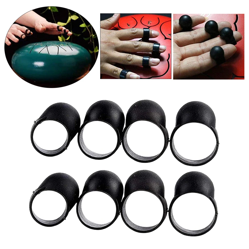 8pcs Steel Tongue Drum Finger Picks Black Knocking Finger Sleeves Handpan