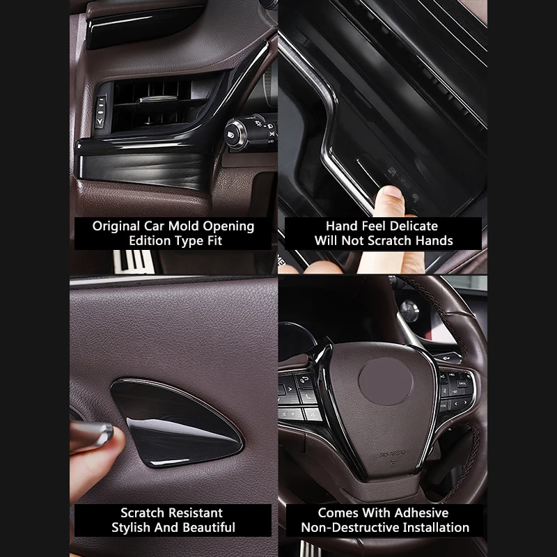 TAJIAN Black Wood Grain ABS Interior Mouldings Storage Box Decoration Cover Gear Panel Trim Frame For Lexus ES 200 260 300H18-23
