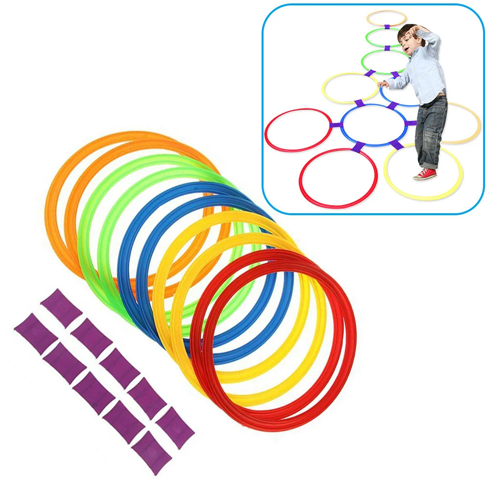 Outdoor Kids Funny Physical Training Sport Toys Lattice Jump Ring Set Game with 10 Hoops 10 Connectors for Park Play Boys Girls