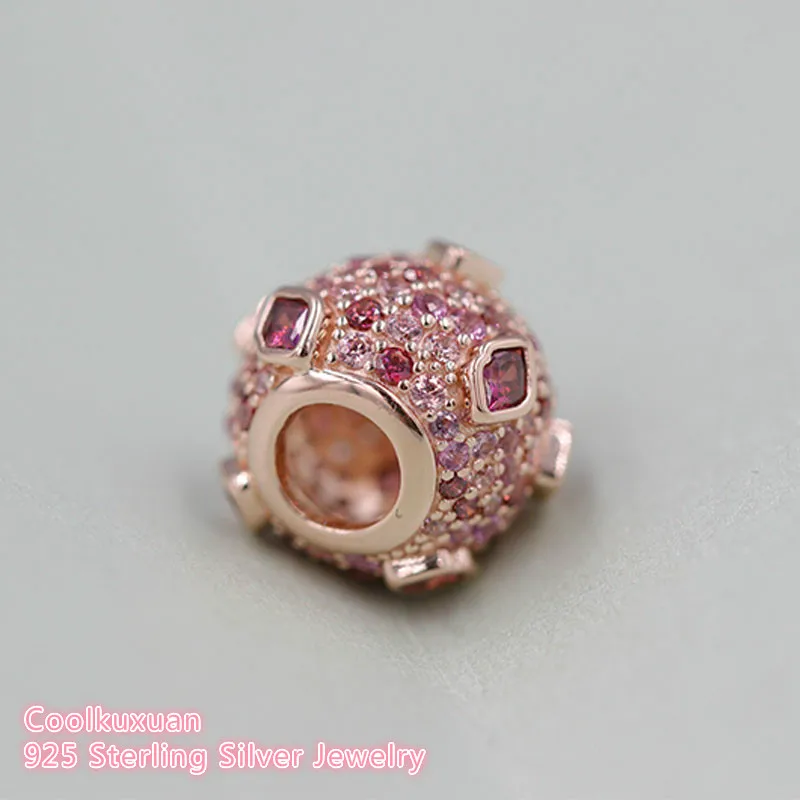 100% 925 Sterling Silver Kiss Pave Charm Rose Gold beads Fits Original Pandora bracelets Jewelry Making