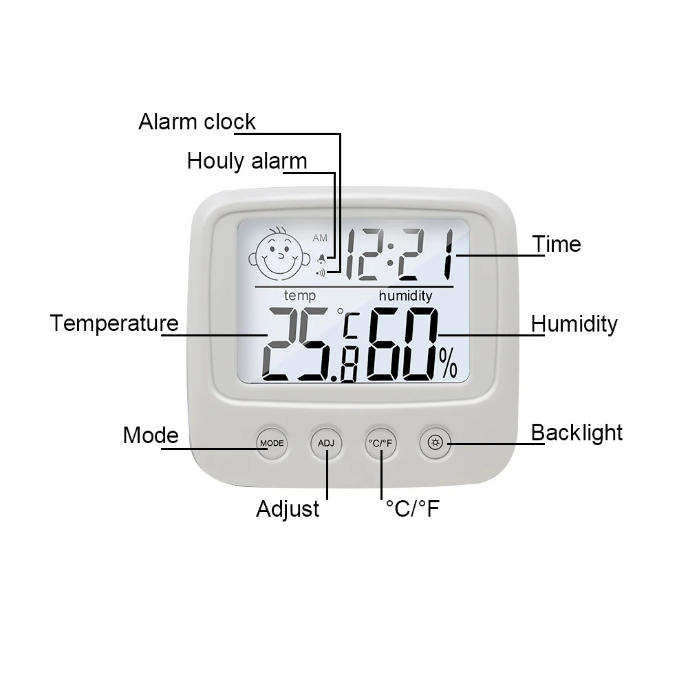 Digital Thermometer Hygrometer Weather Station Indoor Outdoor Electronic Temperature Humidity Meter Monitor Clock Daily Alarm