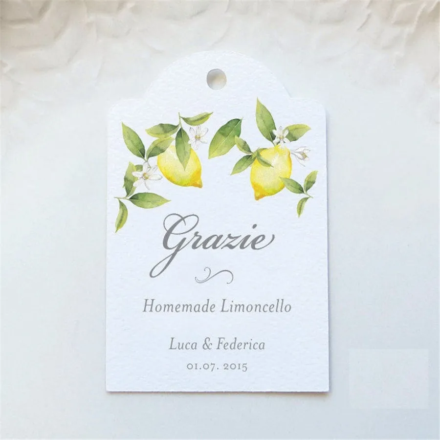 30pcs personalise any text  Grazie Limoncello Wedding Favor Tags, Custom text Limoncello Labels Watercolor Lemon thank you tags