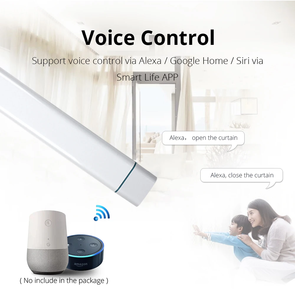 Zemismart WiFi Smart Curtain Motor with Track Alexa Echo Google Home Control via Tuya Electric Curtains Rod Broadlink RF433