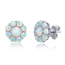 Fashion Women Jewelry Fire Opal Earrings Flowers Crystal Wedding Ear Stud For Women Birthday Gift Accessories