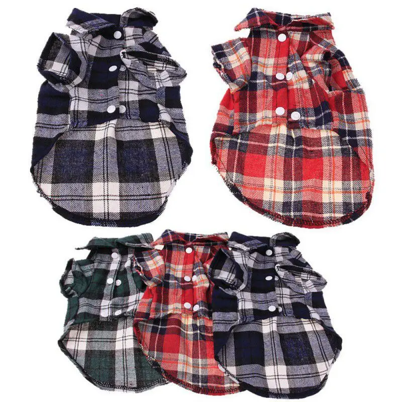 Summer Pet Shirt British Style Plaid Dog Vest Clothes For Small Dogs Chihuahua Cotton Puppy Shirts