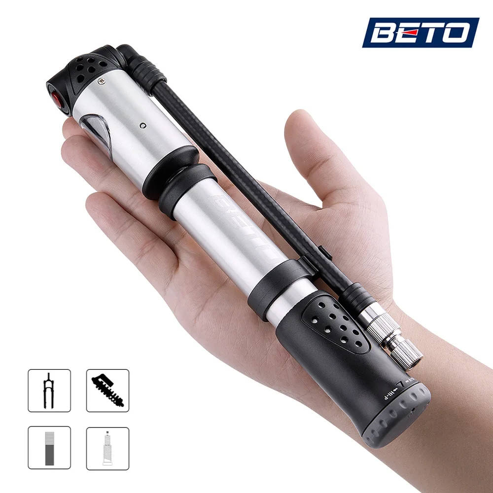 Beto MP-036 Hand Mini Tire Pump Fork Air Inflator With Pressure Gauge 300 PSI High Pressure/Valume Bicycle Pump