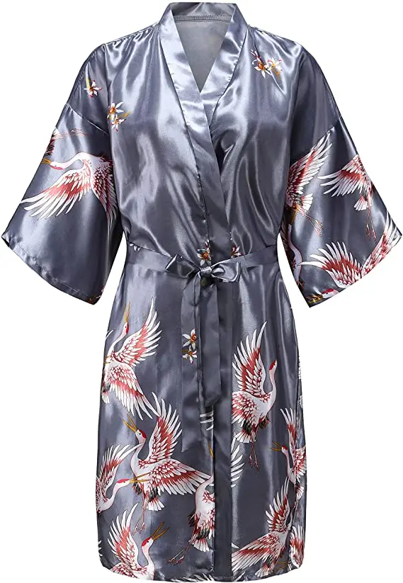 Silk Satin Wedding Bride Bridesmaid Robe Floral Bathrobe Short Kimono Robe Night Robe Bath Robe Fashion Dressing Gown For Women