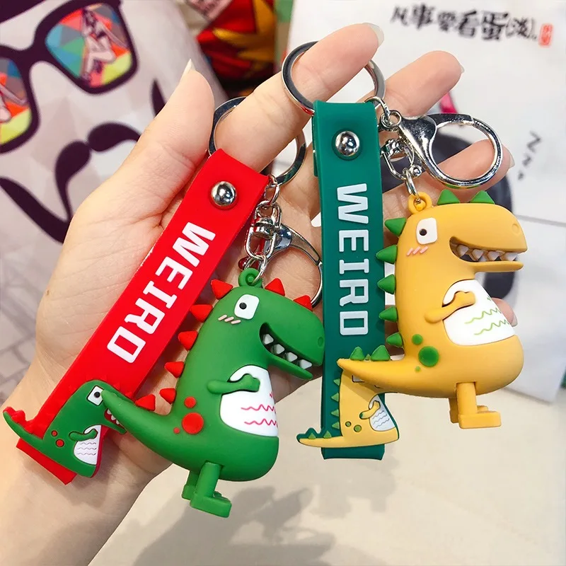 Imagem -03 - Dinossauro Kawaii Boneca Chaveiro Verde Vermelho Amarelo Trinket Mulheres Homens Casal Bolsa Pingente Anel Chave do Carro Jóias Cordão Acessório Presente