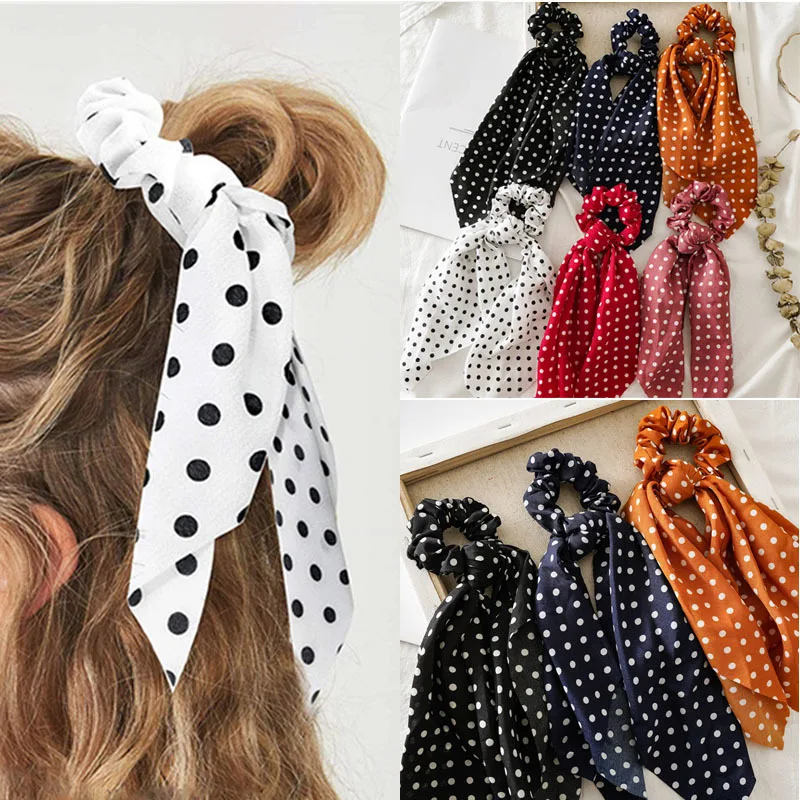 

Fasihon Dot Ribbon Hair Scrunchies Headband For Women Ponytail Chiffon Fabric Bow Hair Ties Korean Hairband Hair Accessories