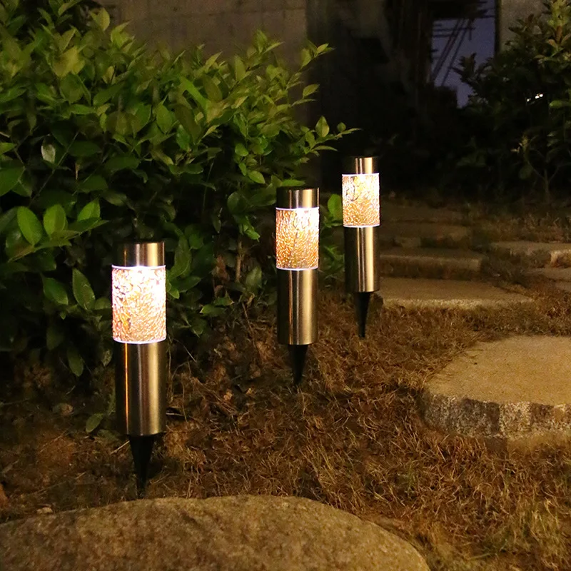 Lámpara Solar de acero inoxidable para césped, luz LED de mosaico para exteriores, calle, paisaje, patio, camino, blanco