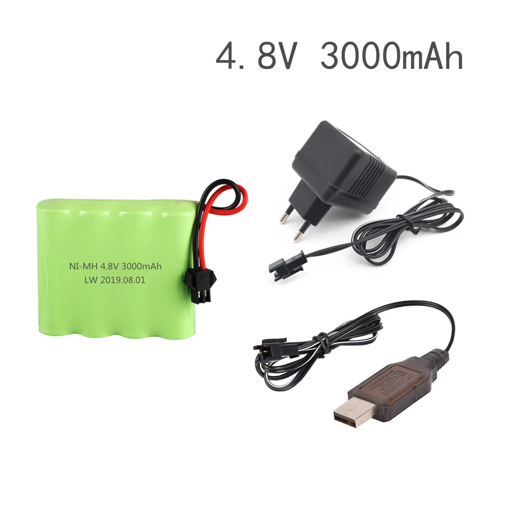 SM Plug  4.8v 3000mah NiMH Battery + Charger For Rc toys Cars Tanks Robots Boats Guns Ni-MH AA 4.8v Rechargeable Battery Pack