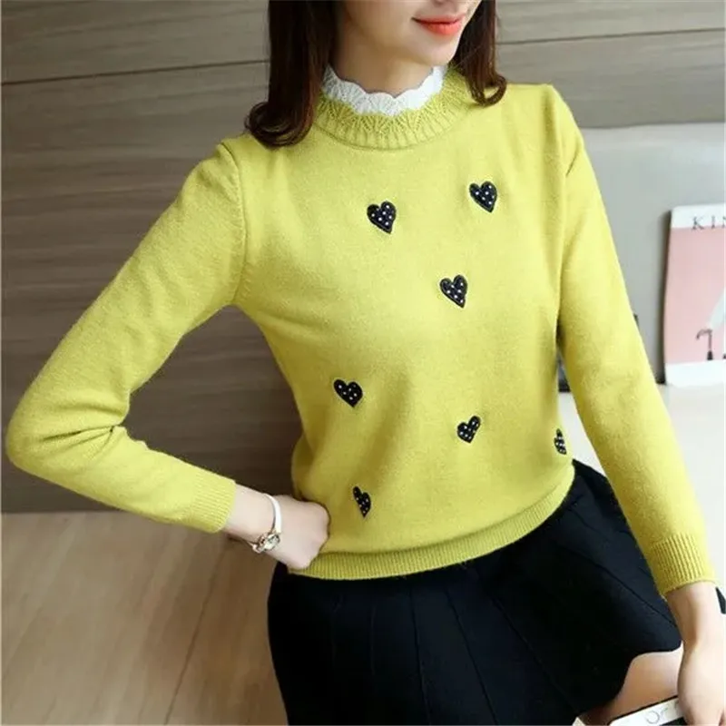 2024 New Bottoming Sweater Women\'s Fall/Winter Knitted Top Knit Sweater Ladies Embroidery Loose Wild Short Pullover Female A287