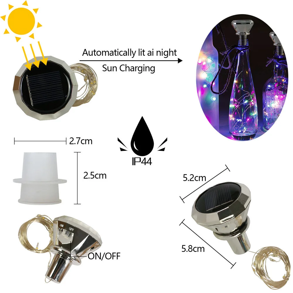 2M 20LEDs Solar Wine Bottle Light Waterproof Wedding Cork String Lights Christmas Decor Fairy Light For Home Party Decoration