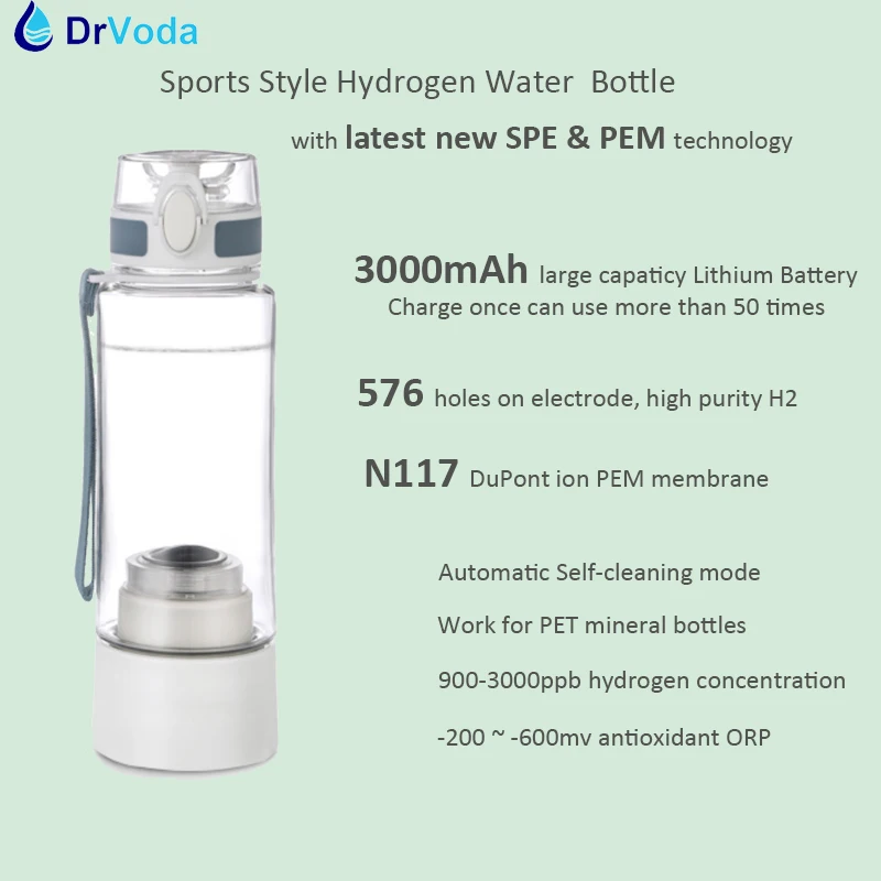DrVoda NEUE Reiche Wasserstoff Generator Wasser Flasche Hohe Reine 3000ppb H2 Glaskolben SPE/PEM Tragbare Wasserstoff Einatmen Maschine Gerät
