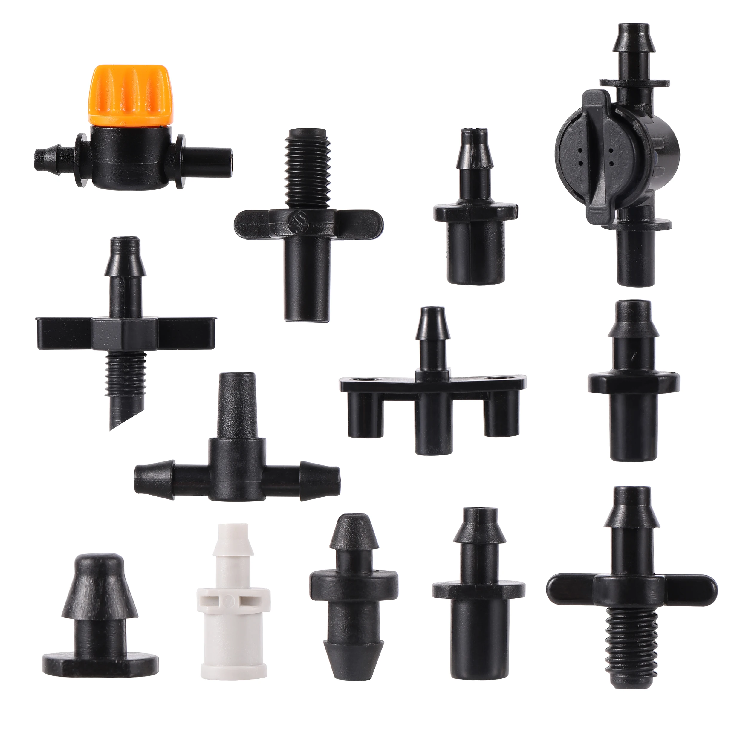 20pc 4/7mm Garden Drip Irrigation Connector Barb Tee Single Elbow Water Pipe Fitting Cross Joint Suitable For 1/4 Inch Hose