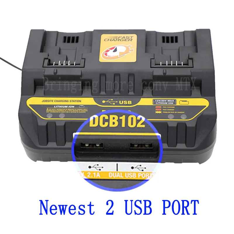 Szybka ładowarka akumulatorów litowo-jonowych DCB102 dla DeWalt 12V 14.4V 18V 20V DCB105 DCB200 podwójne ładowanie postion z portem USB new