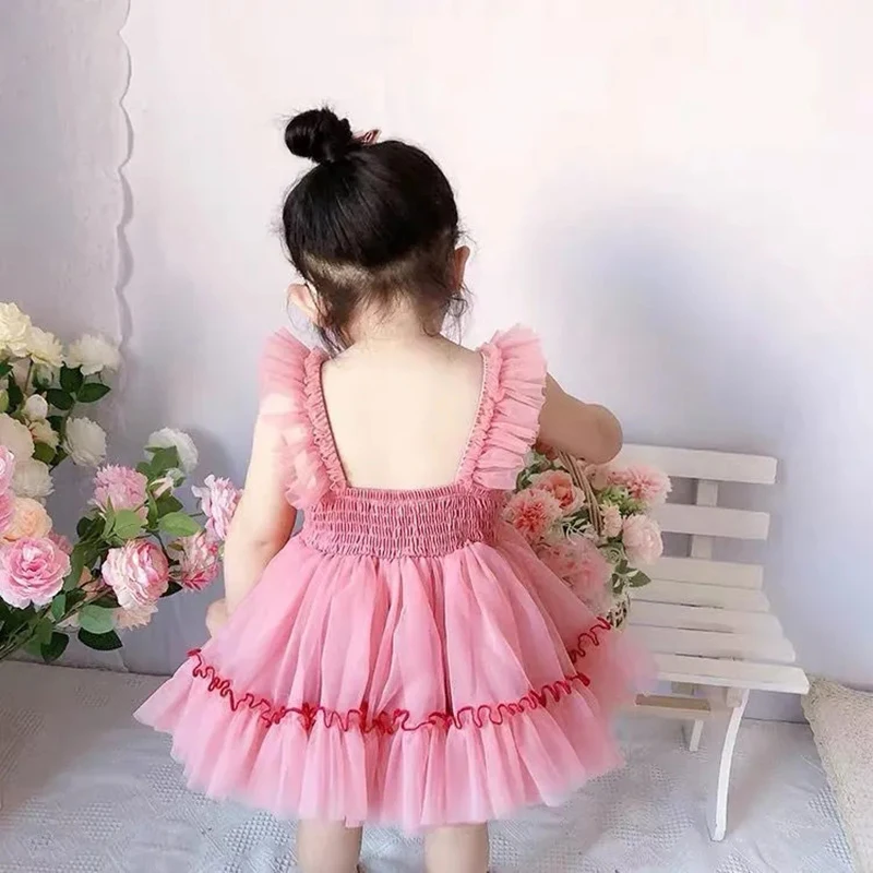 Summer Princess Girls Dress Toddler Girls Clothes Sweet Pink Sling Tutu Dresses for Girls Party Wedding Birthday Dress Vestidos