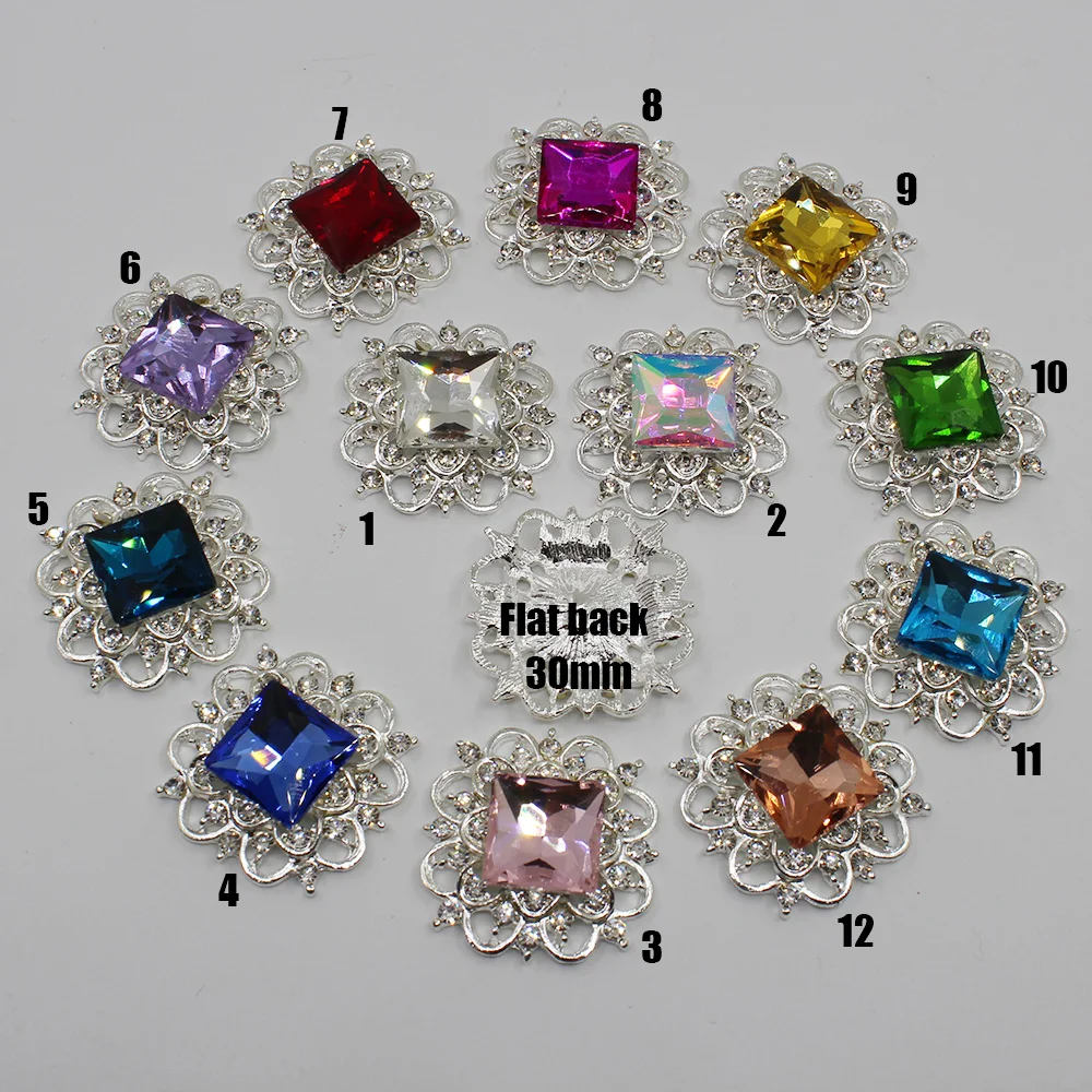 Glass Alloy Rhinestone Applique, Square Button, DIY Metal Wedding Accessories, 10 Pcs