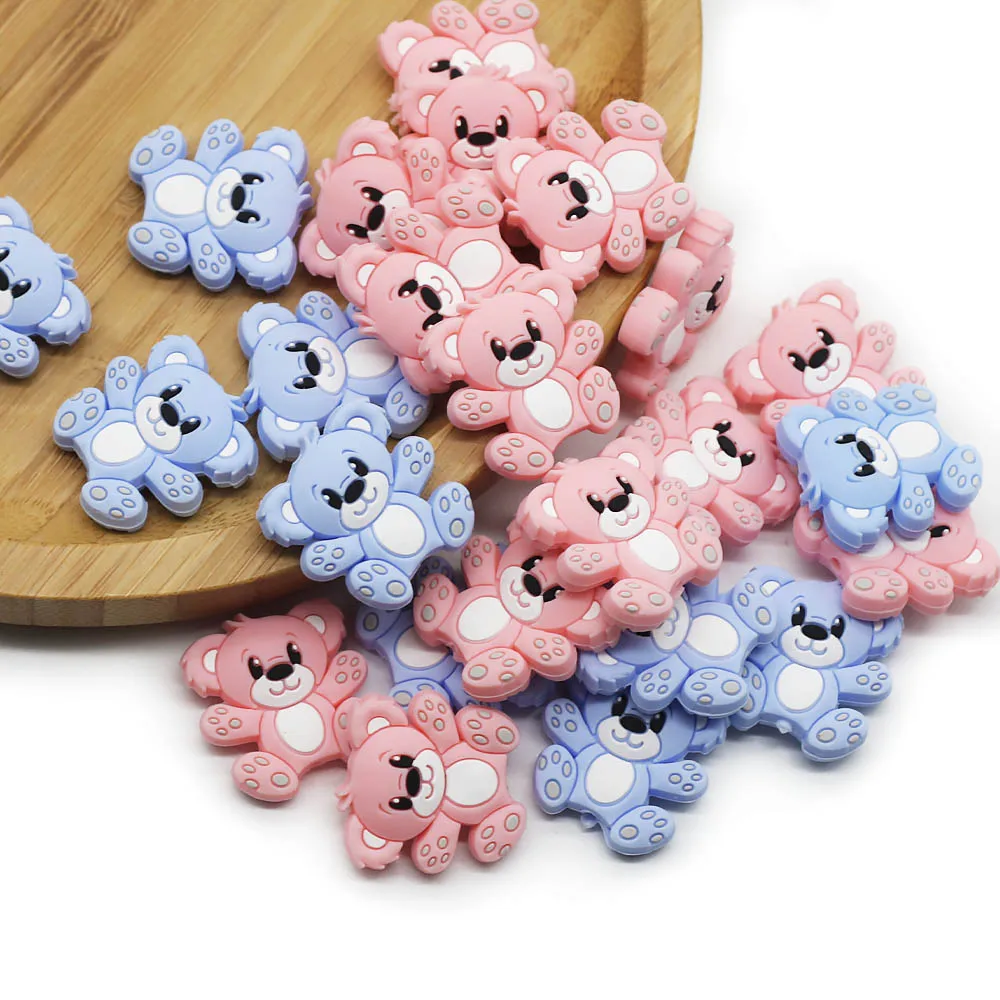 Cute-Idea 10PCs Silicone Mini Bear Beads Teething Chewable Pacifier Chain Rodent Accessories DIY Teether Baby Product Pearl