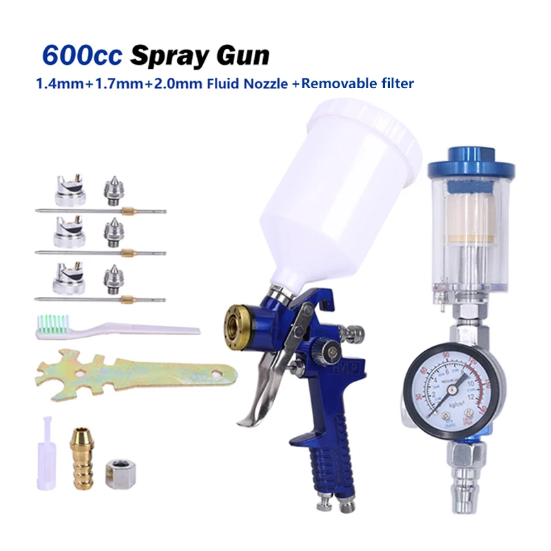 JUNEFOR New Paint Spray Gun 1.4/1.7/2.0mm Nozzle Set Pneumatic Tool Spray Gun for Cars Oil Water Separator Airbrush Tool Kit