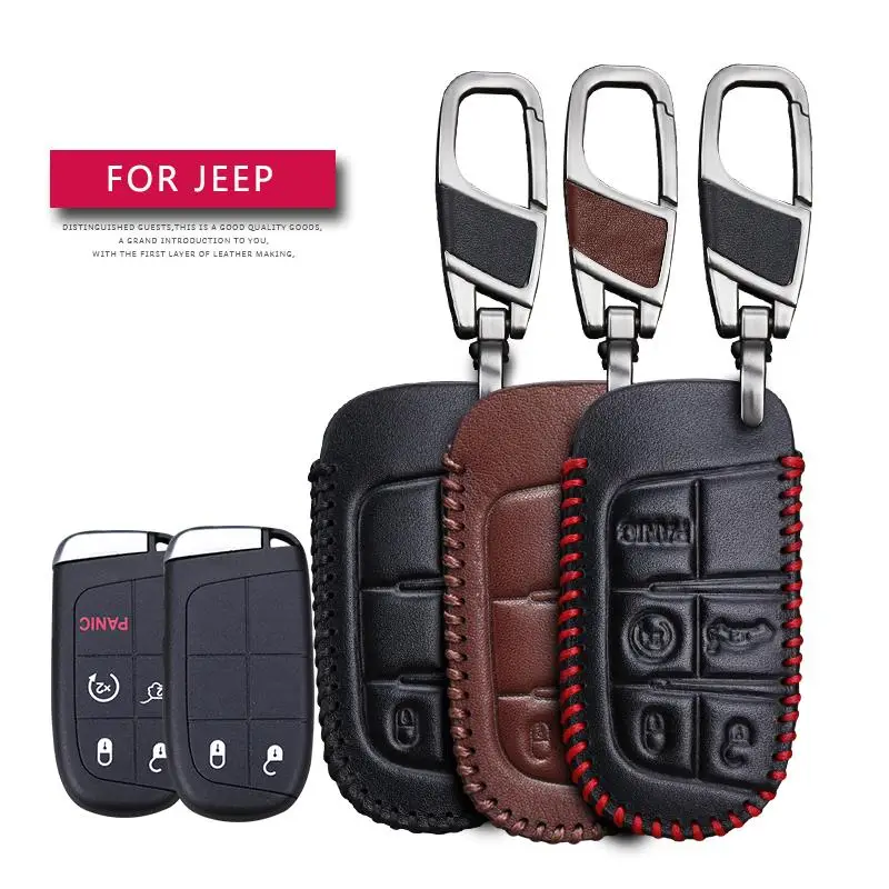 Leather Car Key Case Cover For Jeep Wrangler Patriot Grand Cherokee Compass Liberty Protection Key Shell Bag Only case For Jeep