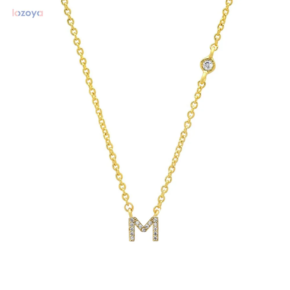 LOZOYA 925 Sterling Silver Gold Small 26 Letters A- Z Zircon CZ Pendant Monogram Necklace Me 2020 Initial Alphabet M A Jewelry