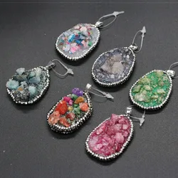 Natural Druzy Agates Stone Rhinestone Pendant Charms Irregular Crystal Pendants for DIY Necklace Making Jewelry30x50-35x55mm
