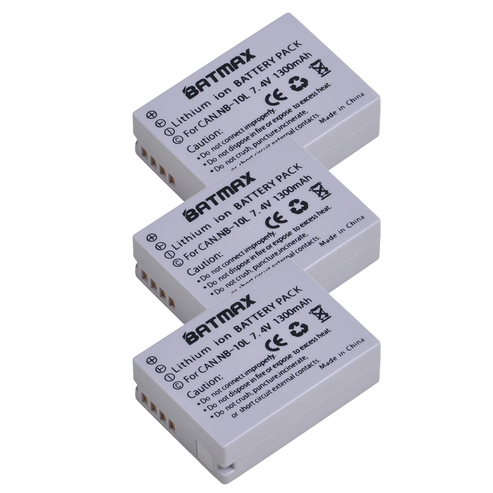 Batmax 3Pcs NB-10L NB10L NB 10L Camera Battery for Canon PowerShot SX40 HS SX40HS SX50 HS SX50HS G1 X G1X G15 G16 SX60 HS G3X