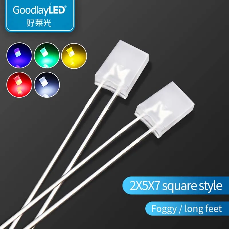 

1000PCS 2x5x7 Square Foggy Long Leg Red Blue Green Yellow White Light-Emitting Diode DIP LED