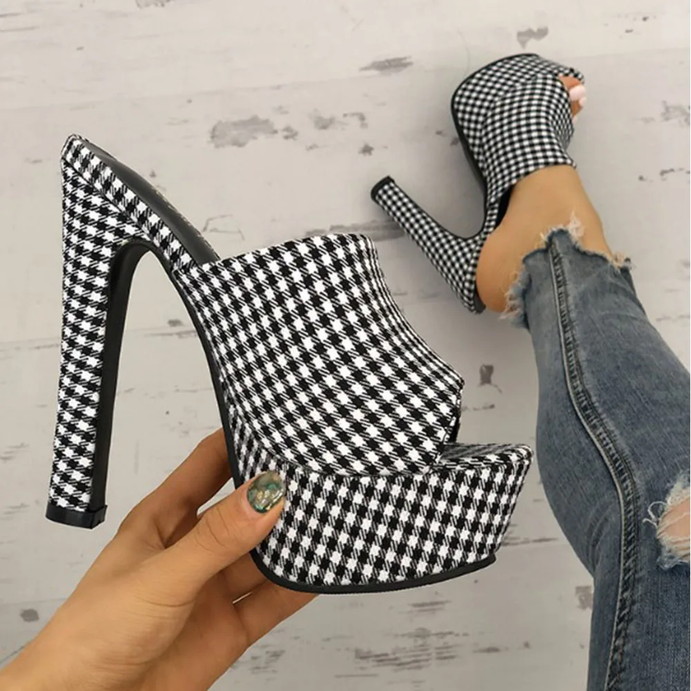 Doratasia Estremo tacchi alti Della Piattaforma Sexy plaid di estate muli diapositive Del Partito sandalo Pantofole scarpe da donna Femmina