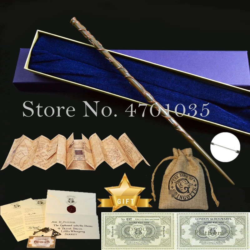 33 Kind Magic Wands with Map Letter Tickets Coins Bag With Ribbon Box