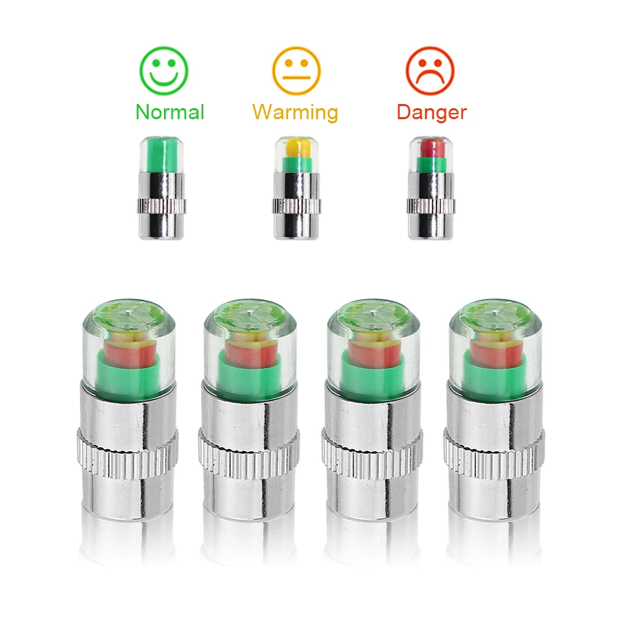 YCCPAUTO 2.0 2.2 2.4 Bar Car Tire Pressure Monitor Valve Stem Cap Auto Sensor Indicator Diagnostic Tools Kit Air Alert 4PCS