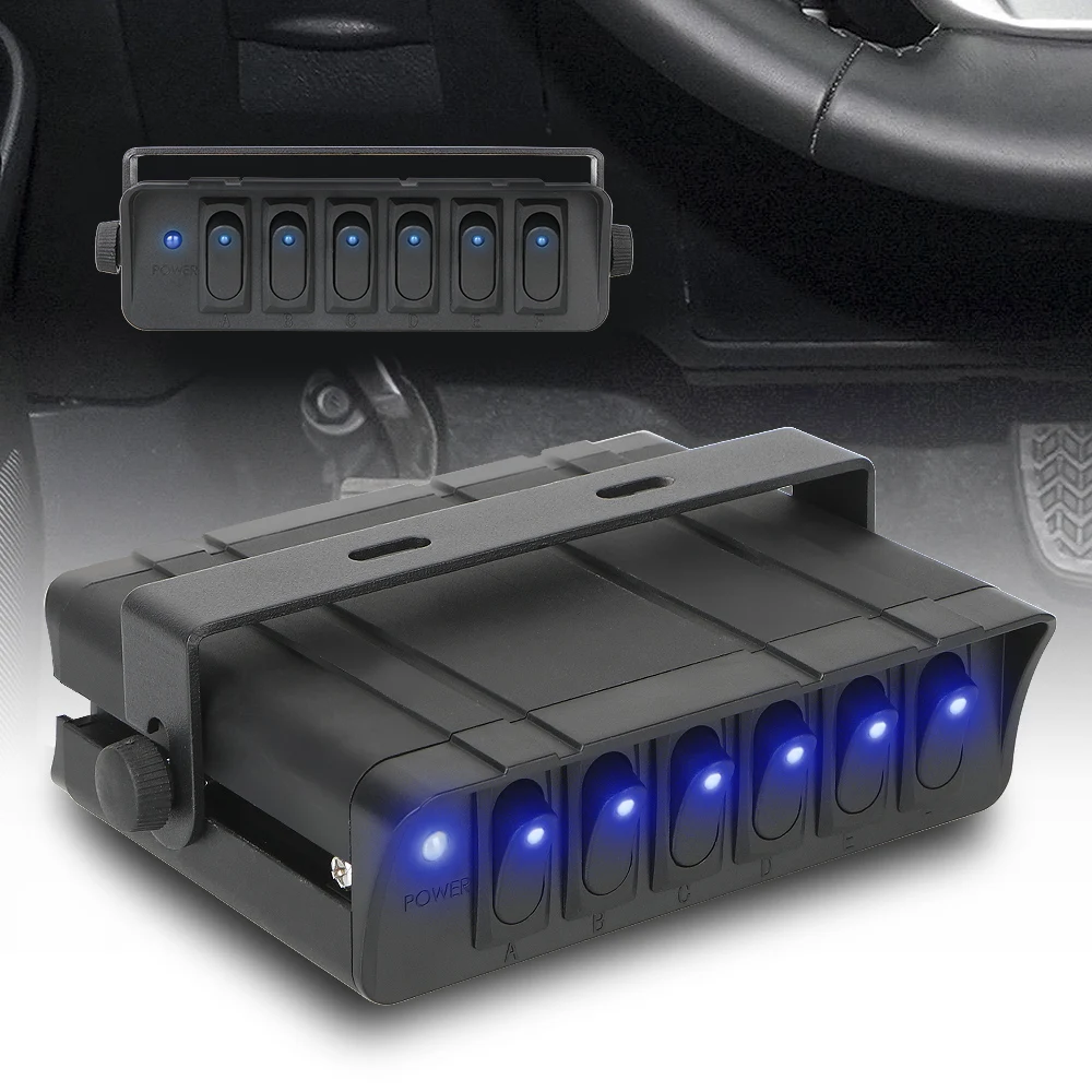 

6 Gang Toggle Controller Panel 12V Switch Box Rocker For Truck JEEP Offroad RV Durable with LED Light Indicator