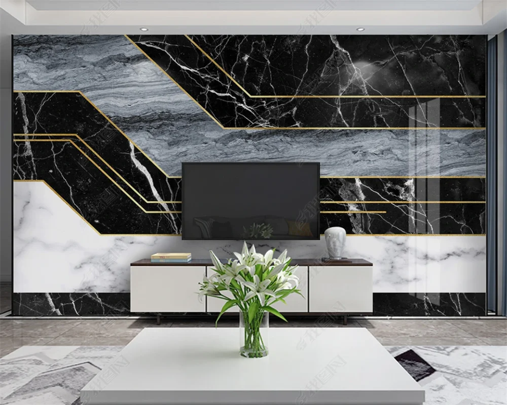 

beibehang Modern black and white blue light luxury golden geometric marble pattern stone background wallpaper papier peint